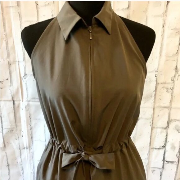 Prologue Sleeveless Dress Pockets Size XL Brown Collard Zip Up Drawstring Waist - Picture 9 of 12